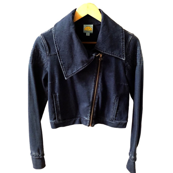 C&C California Women's Cropped Asymmetrical Blue Jacket, SMALL - Picture 2 of 5